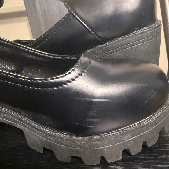 Black Chunky Mary Jane Platform Heels Goth Alt Lug Sole Strap Charm Size 38 - Picture 6 of 12